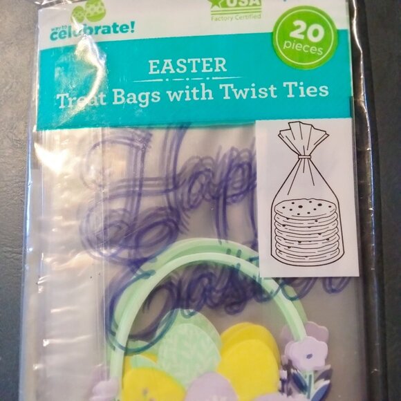 Way to Celebrate Happy Easter Treat Bags 20 Twist Ties Bunnies Rabbit Cookie - Picture 2 of 7